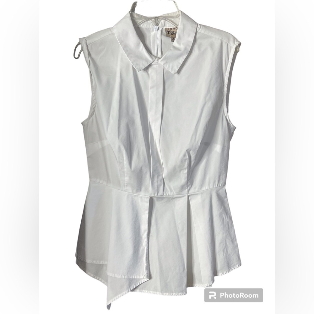 White Sleeveless Button-up Peplum Shirt SzSmall